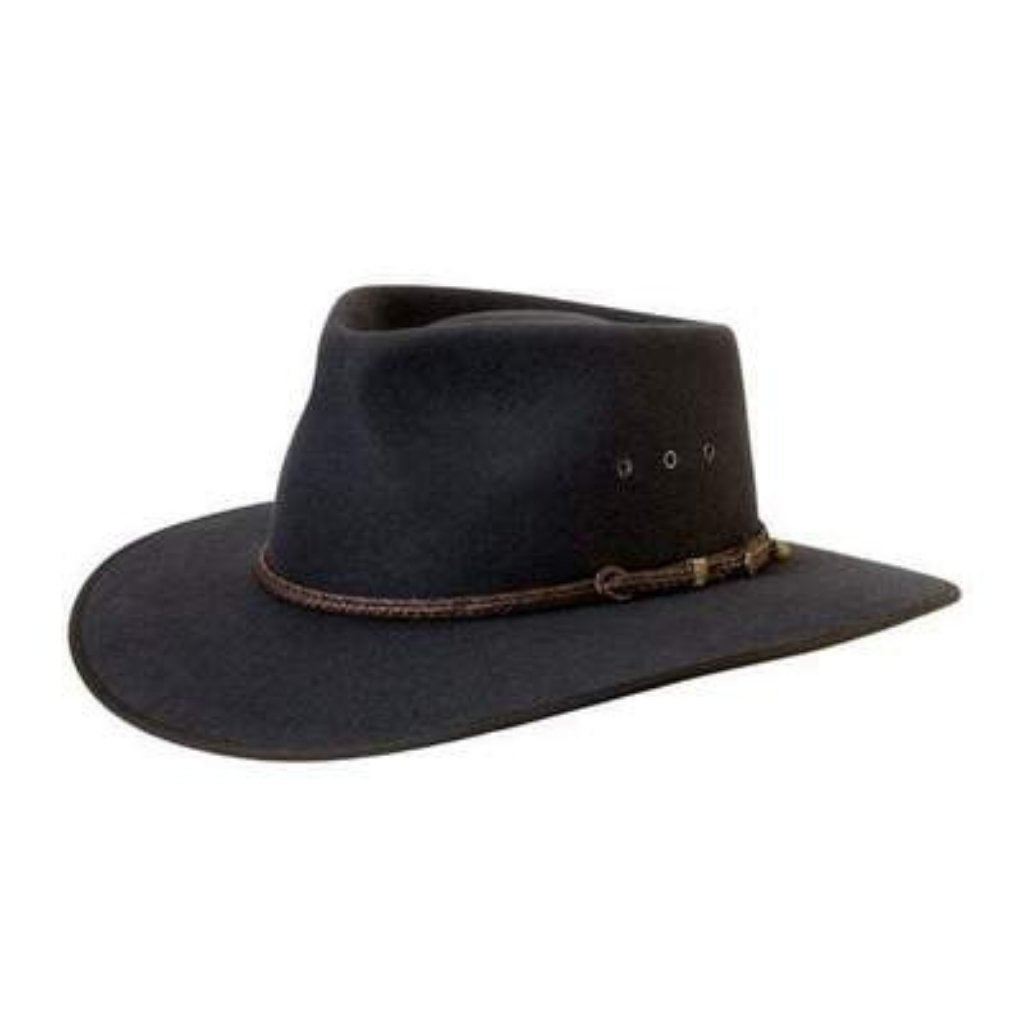 Angle view of Akubra Cattleman - Graphite Grey, showing band detail.