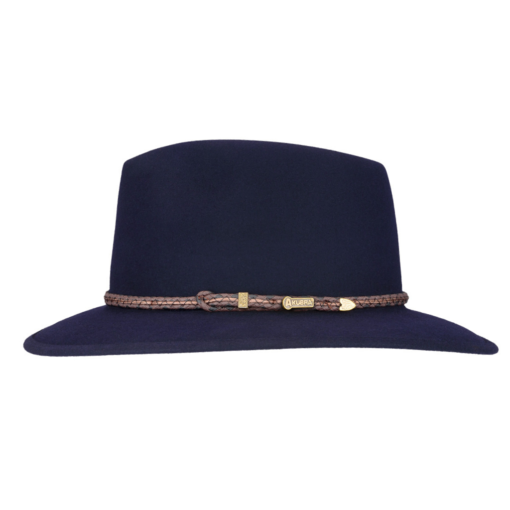 Side view of Akubra Traveller hat in Federation Navy colour