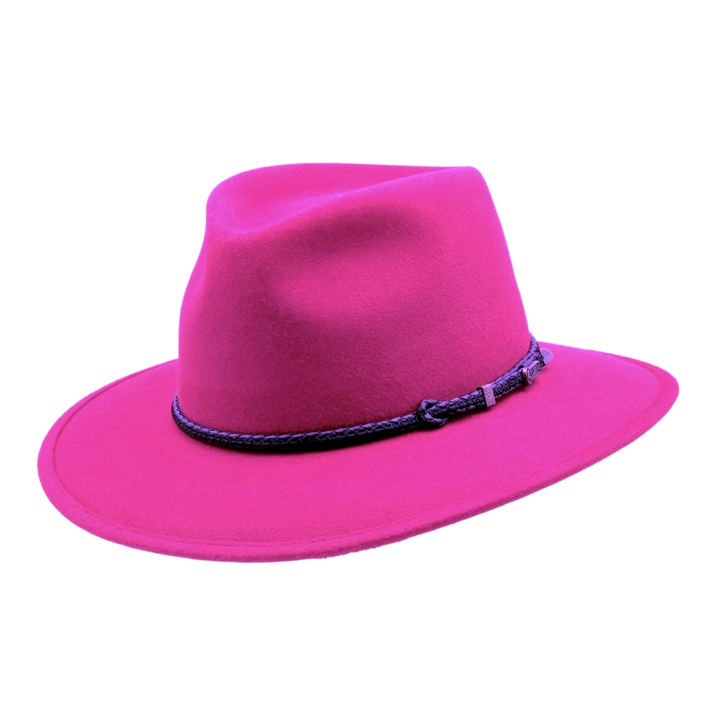 Akubra Magenta Traveller style hat from Brisbane Hatters.